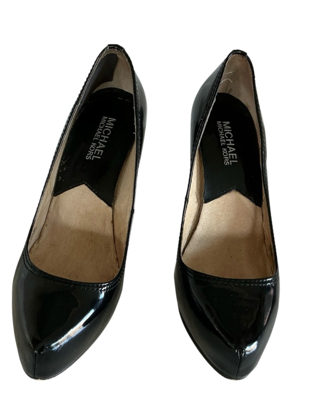 Michael Kors Black Patent Pointed-Toe Block Heels Size 6 Luxury Neutral Classy